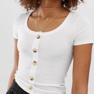 Aeropostale XS White Ribbed T-Shirt 5 Button Placket